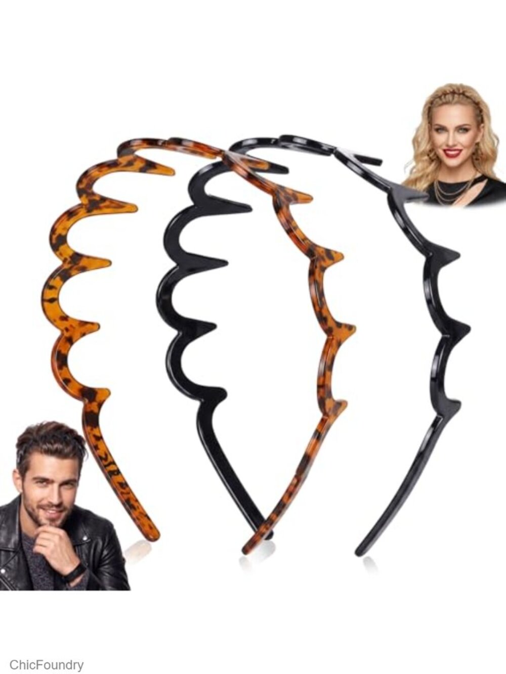 Non Slip Zig Zag Headbands for Women 2 Pack Wavy Plastic Hair Bands